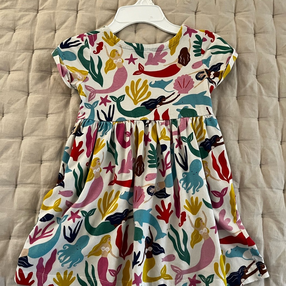 Mini Boden Pink and Red Casual Flutter Sleeve Dress